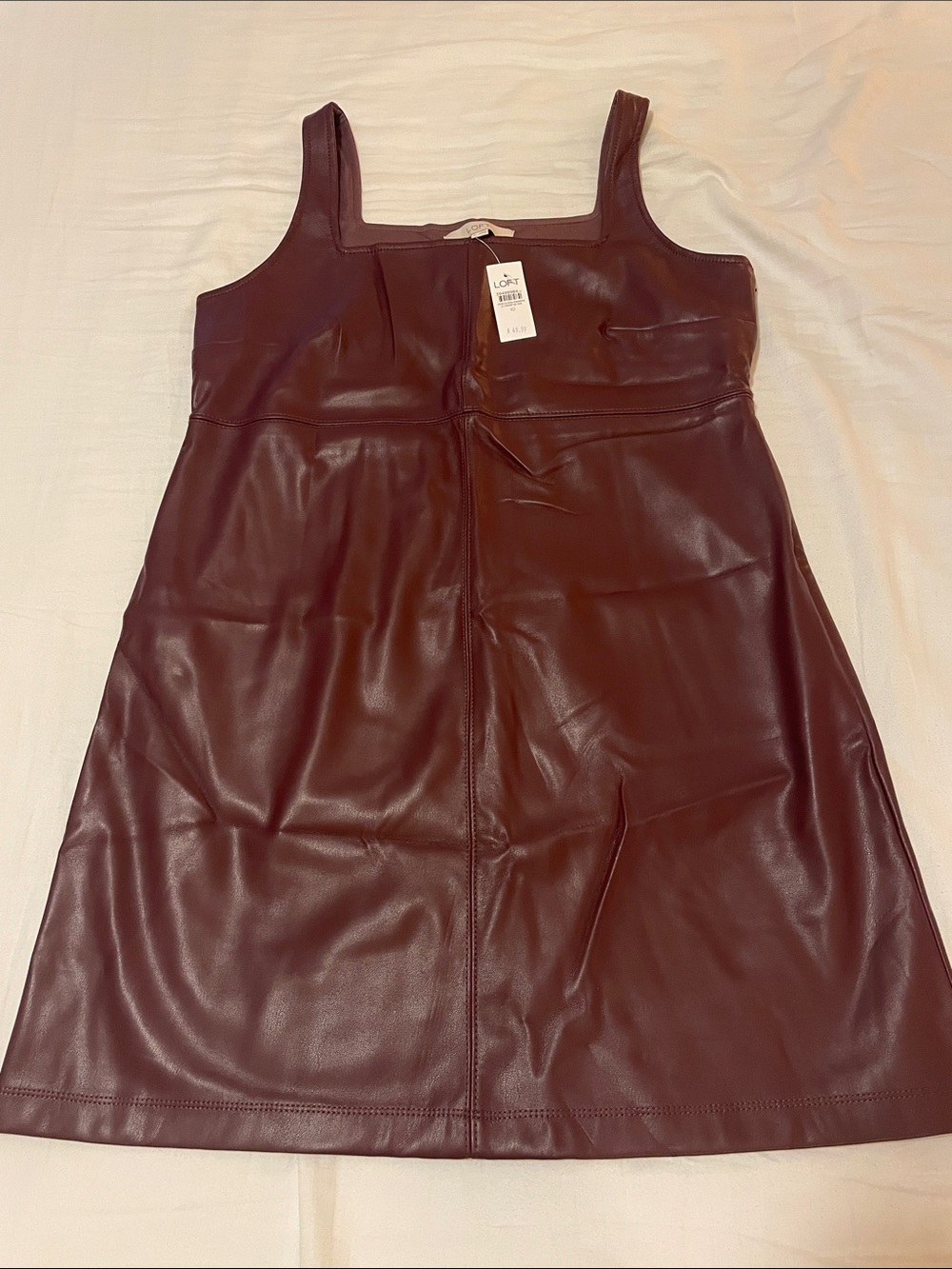 LOFT Faux Leather Wine-Red Square-Neck Mini Dress